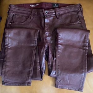 AG Maroon Coated Skinny Pant